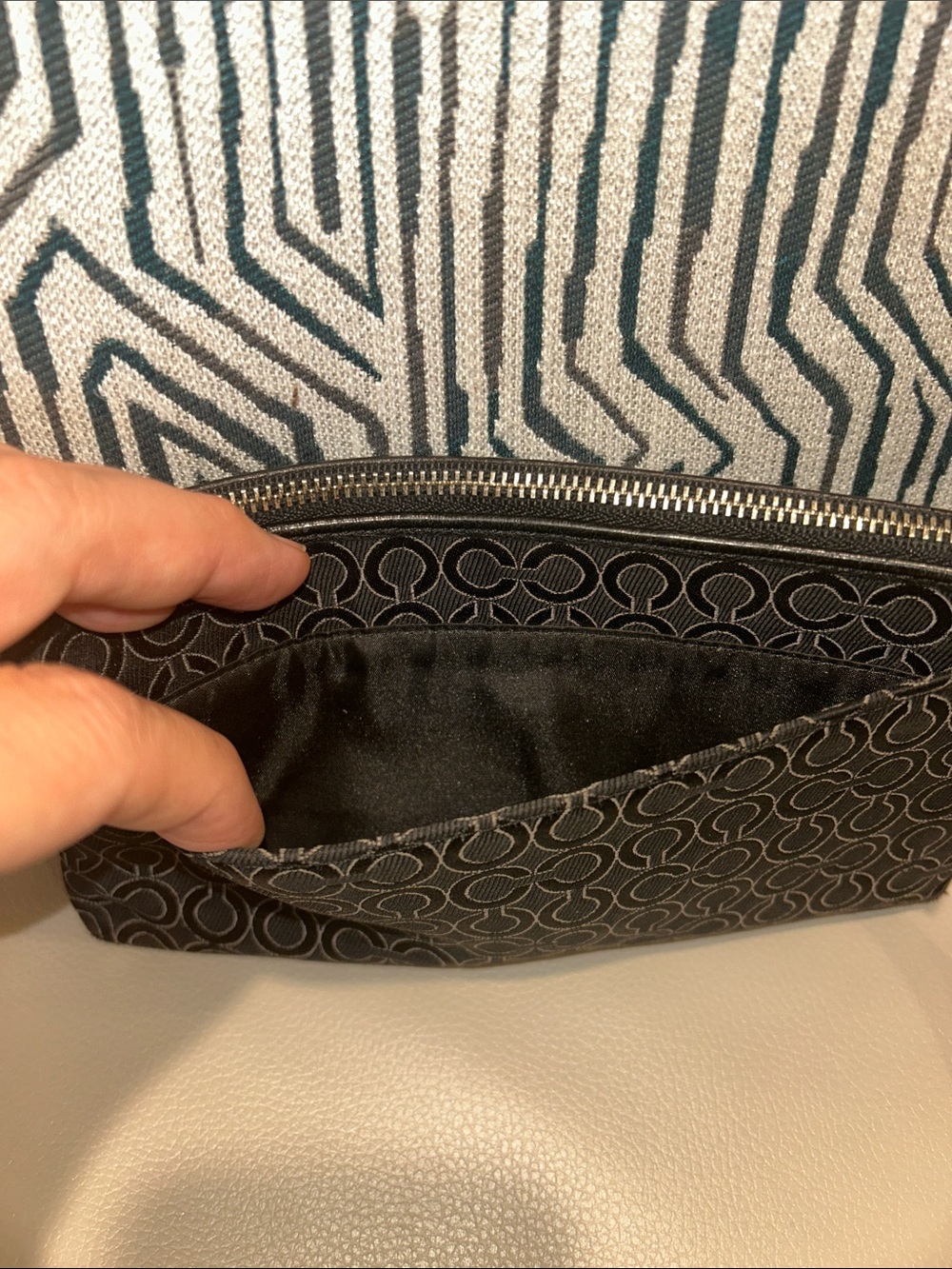 Coach Black Signature Double Zip C Wristlet with Silver Logo - Picture 5 of 12